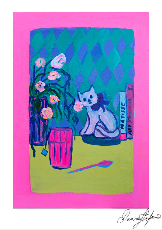 Signed Open Edition Print - The Artist's Home, Cat Book-end