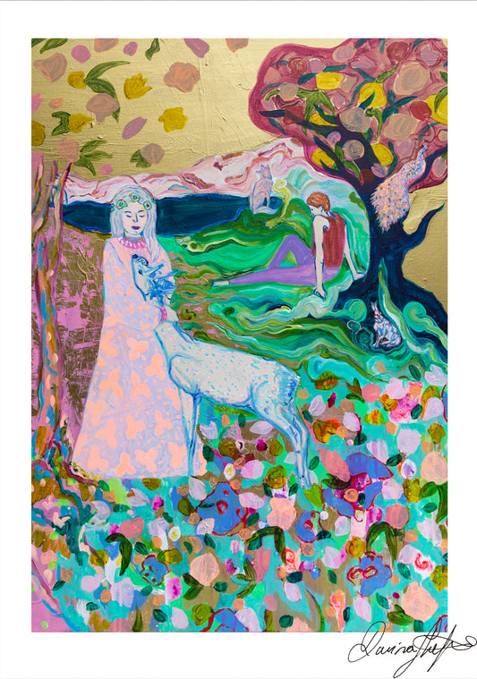 Signed Open Edition Print - Woman and Deer